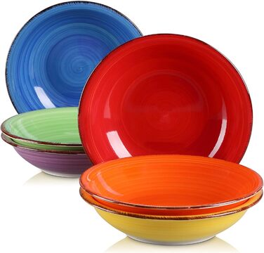 Тарелка для торта из керамогранита, BONITA Плоская тарелка из 6 предметов, Ø 18,8 см Набор десертных тарелок для макаронных изделий (8,3 дюйма, красочная серия01)