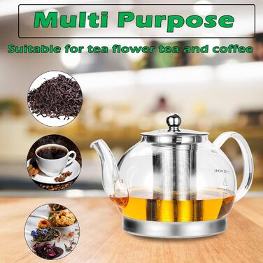 Термостойкий чайник из прозрачного стекла со семным ситечком, 1,2л TOYO HOFU