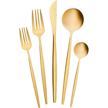 Набір столових приборів Karaca Orion на 30 предметів для 6 осіб, сталь, обідній ніж 6 предметів, 6 столових ложок, 6 обідніх виделок, 6 десертних виделок, 6 чайних ложок, сучасний дизайн (золото)