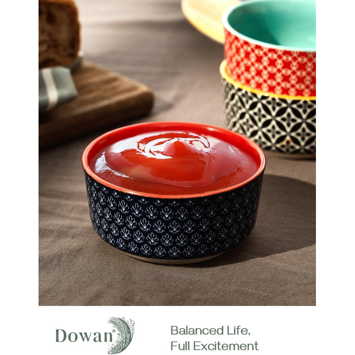 Порцелянові миски DOWAN, набір десертних мисок 176 мл з 6 шт. з кришкою - штабельована миска для соусу, закусок, десерту, тапас, крем-брюле Різнокольорові, придатні для миски в посудомийній машині та мікрохвильовій печі