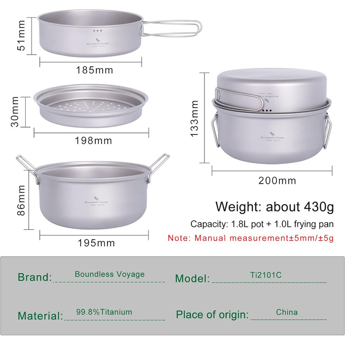 Портативний набір для пікніка 1.8 л. парова каструля та 1 л. каструля iBasingo