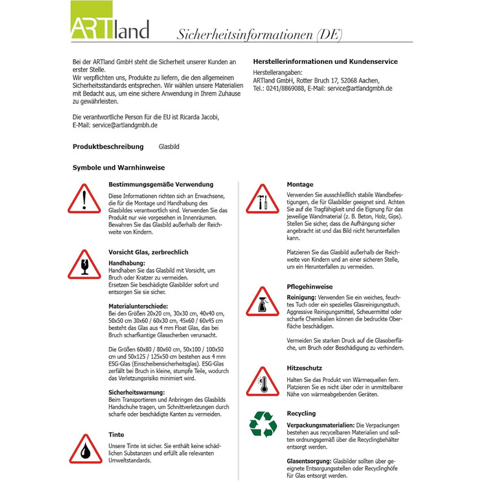 Скляна картина цільна 60 x 30 см ARTLAND