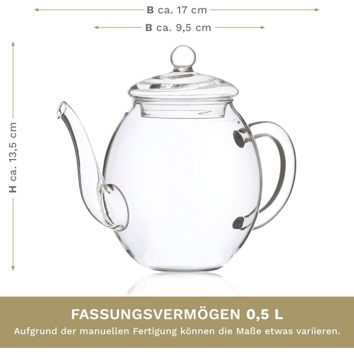 Чайник заварочный стеклянный с крышкой 0,5 л Creano