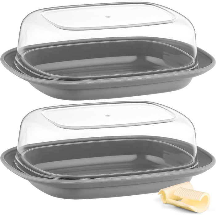 Маслянка з пластиковою кришкою, Маслянка з кришкою, Маслянка Можна мити в посудомийній машині, Коробка для масла, Контейнер для масла, Маслянка, Банка для масла, Маслянка - Синя x2 (Anthracitex2)