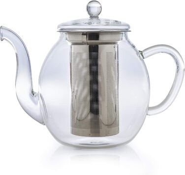 Чайник из Creano glass с крышкой для чая 500 мл из чайных цветов, чайных роз и листового чая, а также чайных пакетиков качественный, термостойкий (1 л)