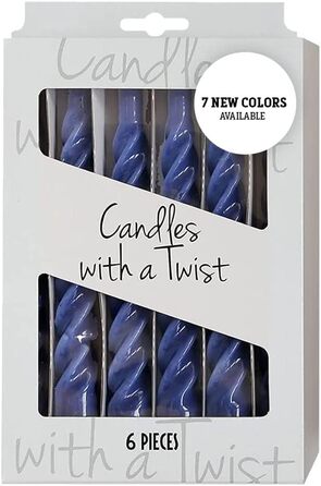 Свічки з крученим конусом, виготовлені в Італії, доступні 25 кольорів, лаковані настільні свічки, спіральні свічки з тривалим часом горіння 5 годин, декоративні свічки, 6 шт. , 2,2 x 21 см (темно-сині)