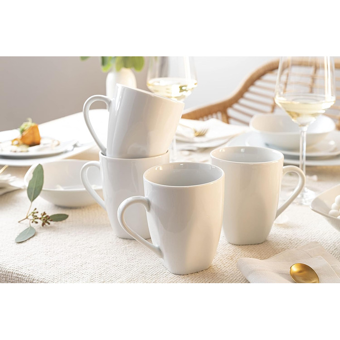 ПЕВЕЦ Сервиз Avalon в белом цвете, набор посуды на 6 персон из фарфора, тарелка изогнутая (кофейная кружка 6 шт.)