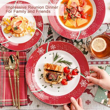 Серія 30-предметний порцеляновий різдвяний набір посуду на 6 осіб, різдвяний кавовий сервіз на 6 обідніх тарілок, 6 десертних тарілок, 6 супових тарілок, 6 кавових чашок та 6 блюдець (різдвяний олень, обідній сервіз на 18 осіб)