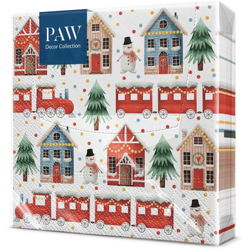 Серветки 3-шарові (33 x 33 см) I 20 шт. I Різнокольорові паперові серветки, ідеальні для різдвяного столу I Серветки - Різдво, зима, зірки, сніг, сніговики I (Затишне різдвяне містечко)