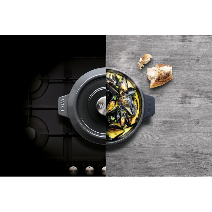 Чавунна каструля Ø 24 см, синього кольору, з кришкою та силіконовими ручками емальований чавун, підходить для індукції та духовки для всіх типів плит Ø 24 см, висота 11 см, 4,2 літра (сіра, Ø 20 см, 11 см, 2,8 літра)