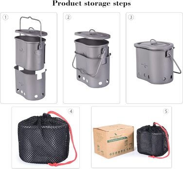 Мл Набір титанових кемпінгових печей зі складною ручкою та кільцем для підвішування Пікнік на свіжому повітрі 2 в 1 Їдальня у формі нирки Набір дров'яних печей Легкий клапан Підвісна конфорка для 1 людини Ti2005C, 800