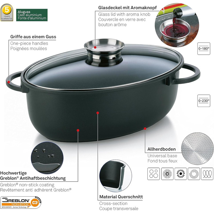 Жаровня 8 л овальна зі скляною кришкою KERROS Kela