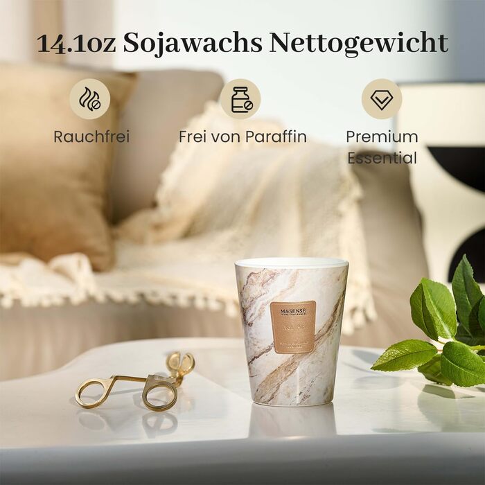 Велика ароматична свічка M&SENSE Чорні ароматичні свічки у склянці Ароматизована свічка з натурального соєвого воску Розслаблююча ароматерапія Подарунок для жінок та чоловіків, Різдво Час горіння 75 годин та 2 ґноти (Black Air, 400 г)