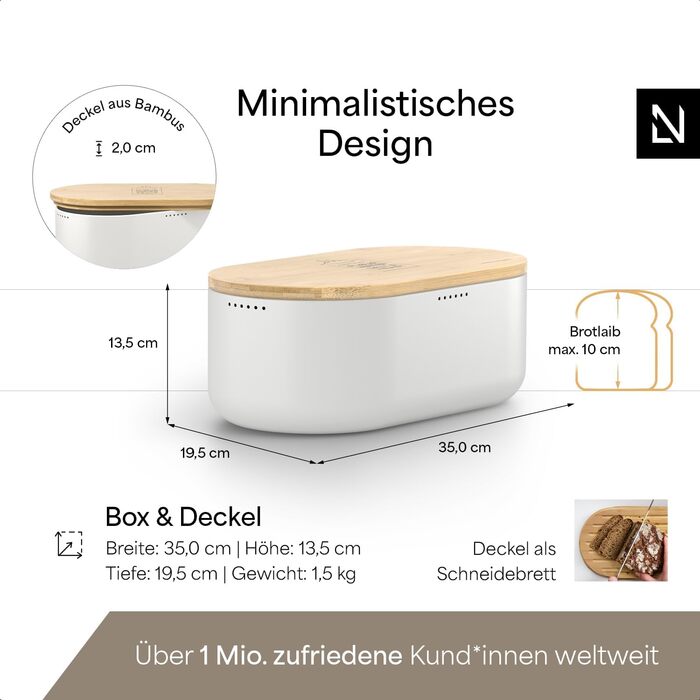 Хлібниця з бамбуковою  кришкою 35 x 19,5 x 13,5 см білий LARS NYSØM