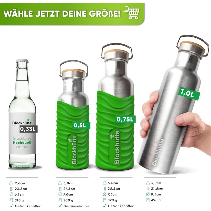 Ізольована пляшка для пиття преміум-класу з нержавіючої сталі 1л з натуральною щетиною Герметична ізольована пляшка Ізольована пляшка для університету, офісу, яку можна мити в посудомийній машині Без BPA (токсичний зелений)