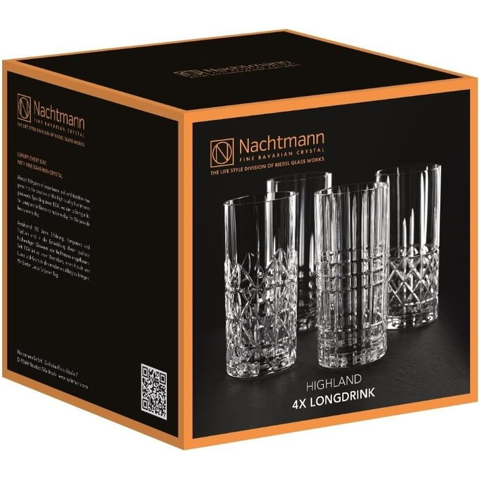 Набір склянок для лонгдринків, 8 предметів з трубочками для пиття Highland Nachtmann