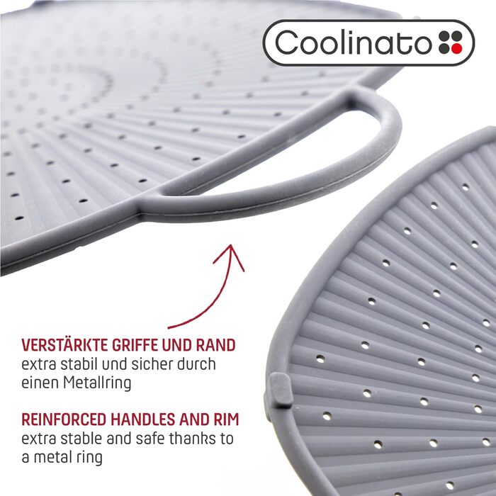 Силіконова підставка для посуду прямокутна 31x31 см з ручками, сірий Coolinato