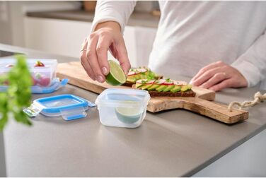 Набір контейнерів для зберігання продуктів EMSA Clip & Close, прямокутні, 5 x 0,8 л, коробки для зберігання, 100 герметичні, придатні для миття в посудомийній машині, морозильної камери та мікрохвильової печі, прозорі, сині, зроблені в Німеччині, N10307 (