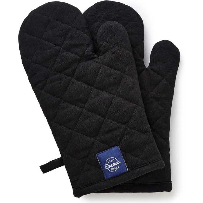 Рукавички для духовки та мікрохвильової печі Encasa Homes Extra Long (2 шт.) для кухні - Силіконові, сріблясті, термостійкі - Захищають руки від гарячого обладнання - (18 x 30 см, суцільний чорний колір)