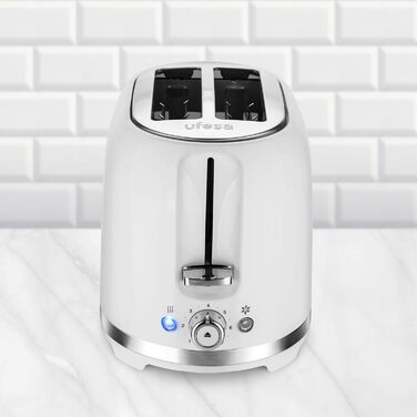 Тостер Ufesa 2 скибочки білий ретро класичний пінап, вінтажний дизайн, 850 Вт, бутербродниця з 2 дуже широкими слотами, для всіх видів хліба, 7 ступенів підрум'янювання, збірник кабелю, лоток для крихт