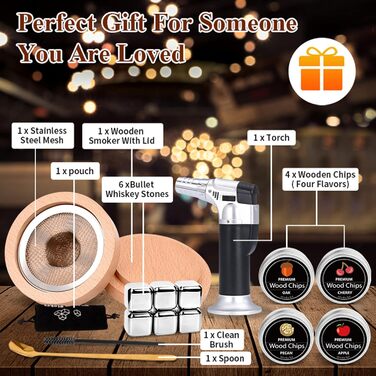 Набір для куріння коктейлів, набір для куріння віскі MKNZOME з 4 копченими коктейльними коптильнями, тирсою, подарунком на День батька, аксесуарами для коктейлів, для димних коктейлів, вина, напоїв, бурбону, кави, м&39яса (A01)