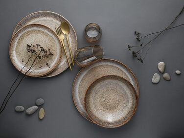 Серія Stone, набір посуду на 8 персон, комбінований сервіз з кам'яного посуду, з можливістю миття в посудомийній машині та мікрохвильовій печі, зроблено в Португалії (обідній сервіз 12 предметів, піщаний камінь), 14437