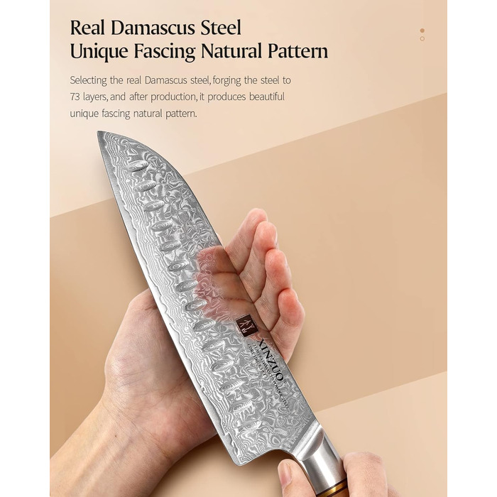 Нож сантоку 18,2 см, дамасская сталь Lan XINZUO