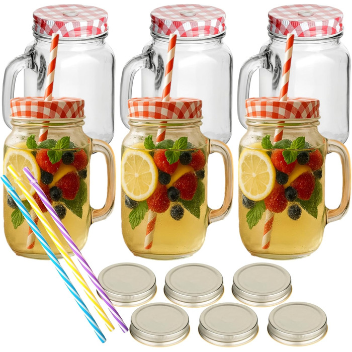 Набор из 6 стаканов для питья с крышкой 450 мл красный gouveo