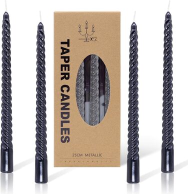 Набір з 4 конічних спіральних свічок 2 х 25,5 см, чорний Alederways