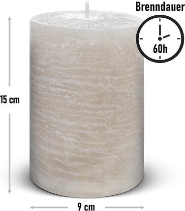 Набір із 4 свічок-стійок Brandsseller, 7 x 10 см фарбовані та виготовлені з парафіну сільські свічки з тривалим часом горіння декоративні свічки для прикраси столу, Різдва та вечірок (9 x 15 см набір із 4 шт. , сіро-коричневого кольору)