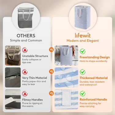 Окремо стоячий кошик для білизни Lifewit, складний великий кошик для білизни з подовженими ручками для одягу, іграшок, 2 упаковки (синій, 75 л)