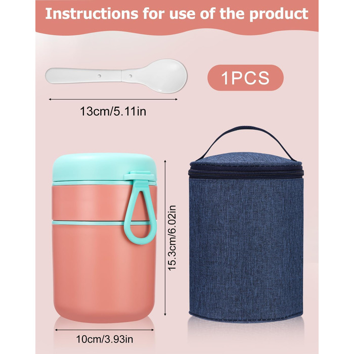 Стаканчик для пластівців 710 мл із складаною ложкою, рожевий Nuxory