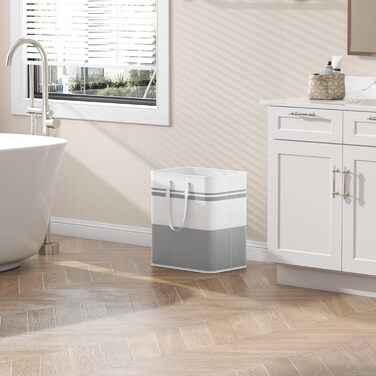 Кошик для білизни Lifewit з 2 предметів 60 л Мішок для білизни, Ящик для білизни Контейнер для білизни Збірник білизни Комод для білизни Кошики для білизни для квартири, гуртожитку, Караван Пральня, сірий і білий 2 x 60 л