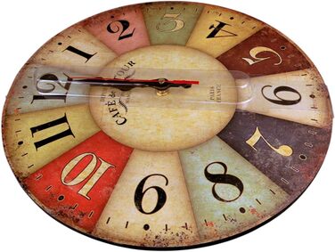 Настінний кухонний годинник YOAI, вінтажний, потертий ШИК, античний, ностальгічний, сільський, кварцовий годинник з МДФ з безшумним механізмом, 12 дюймів/30 см Ø (світло-коричневий)