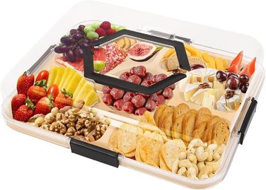 Коробка для снеків Clyfanesy з 6 відділеннями, розділений дерев&39яний піднос з кришкою та ручкою, портативний органайзер для коробки для снеків, практичний піднос для дивана, герметичний органайзер для тарілок для снеків та горіхів, 6 відділень (5 відділ