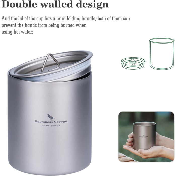 Титановая чайная чашка с двойными стенками 350 мл iBasingo
