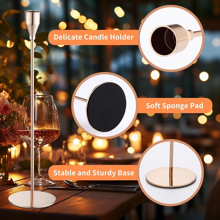 Елементний металевий свічник, 33/28/23 см, тривимірний свічник-конус, елегантний свічник-конус у ретро-стилі для весіль, вечерь при свічках, вечірок, днів народження, домашнього декору (золотистий), 6-