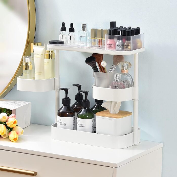 Стойка для специй APEXCHASER, 3-уровневый вращающийся держатель для специй, вращающийся на 360 хранилище для специй, металлический кухонный органайзер для бутылки специй, банки для специй 35 * 19 * 37,5 см (низкий, белый)