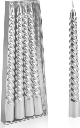 Набір з 4 конічних спіральних свічок 2 x 20 см, сріблястий Bolosa