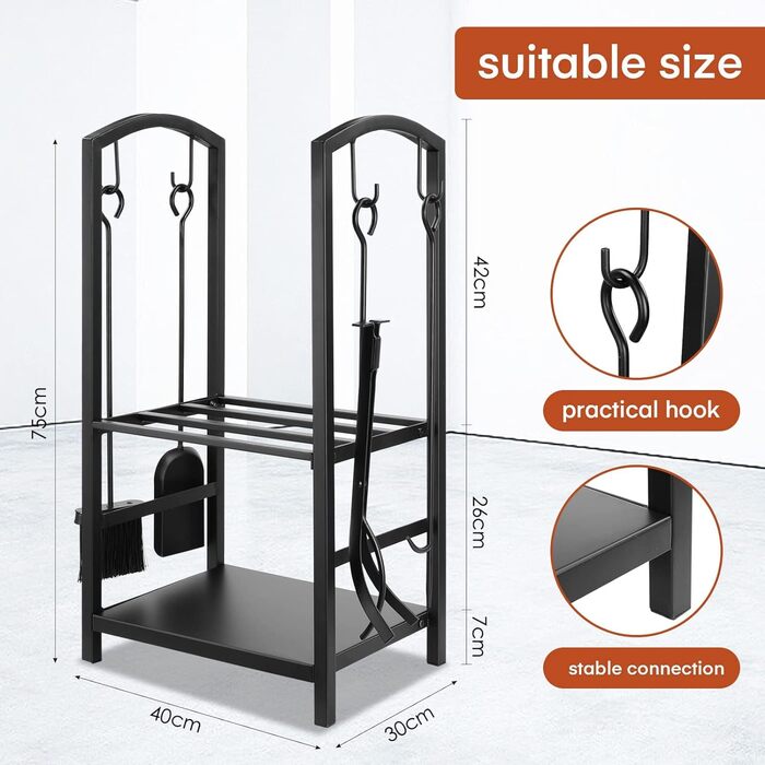 Підставка для дров з 4 камінними інструментами TLSUNNY