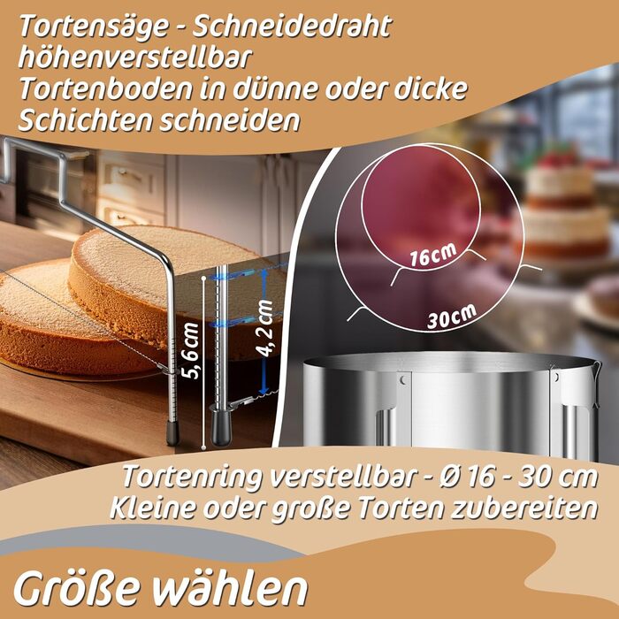 Регульована висота 30 см - кільце для випікання з нержавіючої сталі та форма для випікання в одному, високоякісні та функціональні - дуже високе кільце для випікання кругле, регульоване 16-30 см, рамка для випікання кругла, 4smile cake ring