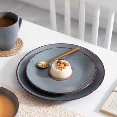 Столовий сервіз з керамограніту, набір посуду vancasso MODA, вінтажний вигляд, комбінований сервіз із 40 предметів з 8 обідніми тарілками, тарілками для тортів, суповими тарілками, мисками та чашками кожна (сірий, комбінований сервіз 20 шт. )