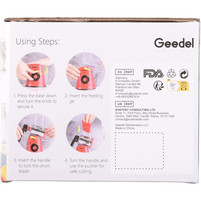 Терка для сыра/овощей с 3 барабанными лезвиями синий Geedel