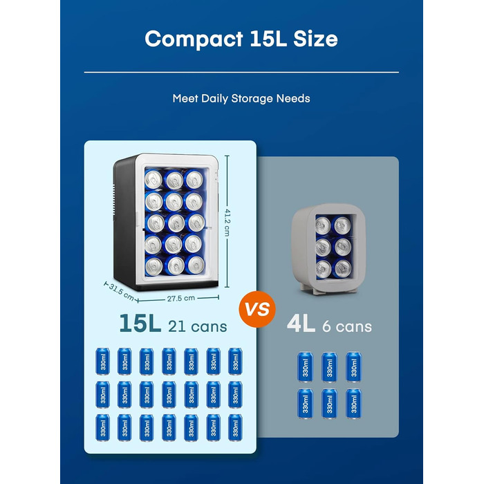 Міні-холодильник з функцією охолодження 15 л чорний FOHERE