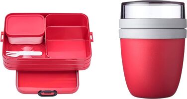Ланч-бокс с бенто-боксом - На 4 бутерброда или 8 ломтиков хлеба - Ланч-бокс для небольших закусок и остатков еды - Ланч-бокс для взрослых - Продуктовый бокс с отделениями - (Nordic Red, Lunch to go Set)