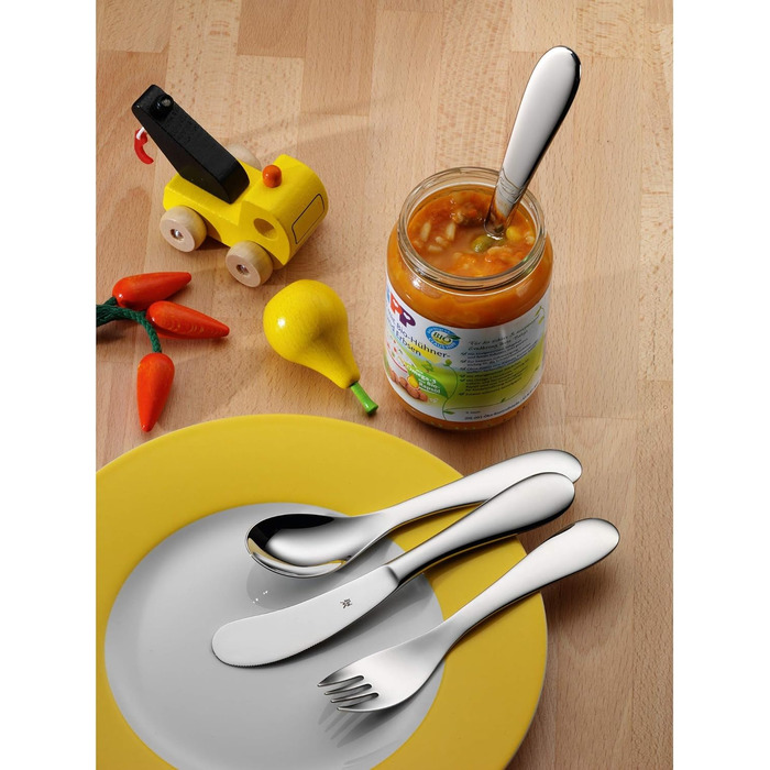 М'які дитячі столові прибори WMF з вигравіруваною назвою - персоналізований набір для дітей з гравіюванням - персоналізовані ідеї подарунків на хрестини для дівчаток і хлопчиків - персоналізовані столові прибори WMF - 4 шт. и (без гравіювання)