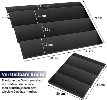 Організатор для спецій розсувний пластиковий, 30-60 см, чорний ionlyou