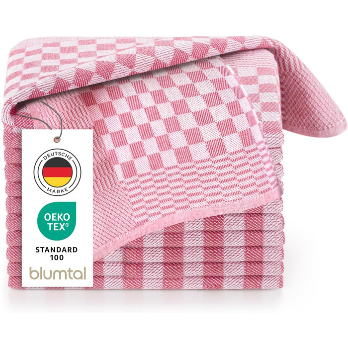 Бавовняні кухонні рушники Blumtal 50x70 см. Набір із 5 шт. - Кухонні рушники, сертифіковані Oeko-TEX - Надзвичайно вбираючі кухонні рушники - Можна прати до 95 C - Біла клітка (5 шт., червоні)