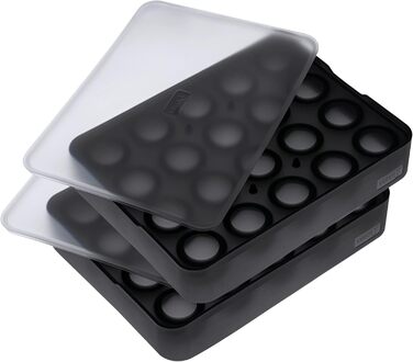 Силіконова льодогенератор Lurch ICE FORMER преміум-класу з кришкою для 20 кубиків льоду 3 см, чорний колір, кубики 3 см (кульки 3 см, набір з 2 шт. )