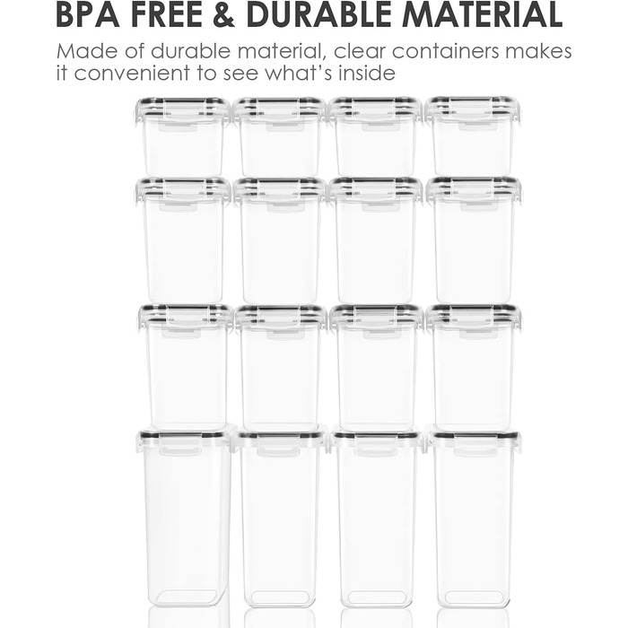 Набор банок для хранения Vtopmart из 16 предметов, банки для мюсли и банки для хранения пищевых продуктов, герметичные пластиковые банки для хранения без бисфенола А, 24 этикетки для зерна, муки, сахара (черные) SVM02007